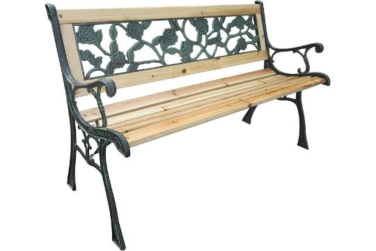 Garden Vida Rose Style 3-seater wooden garden bench, boxed (model 333768) (stock image).