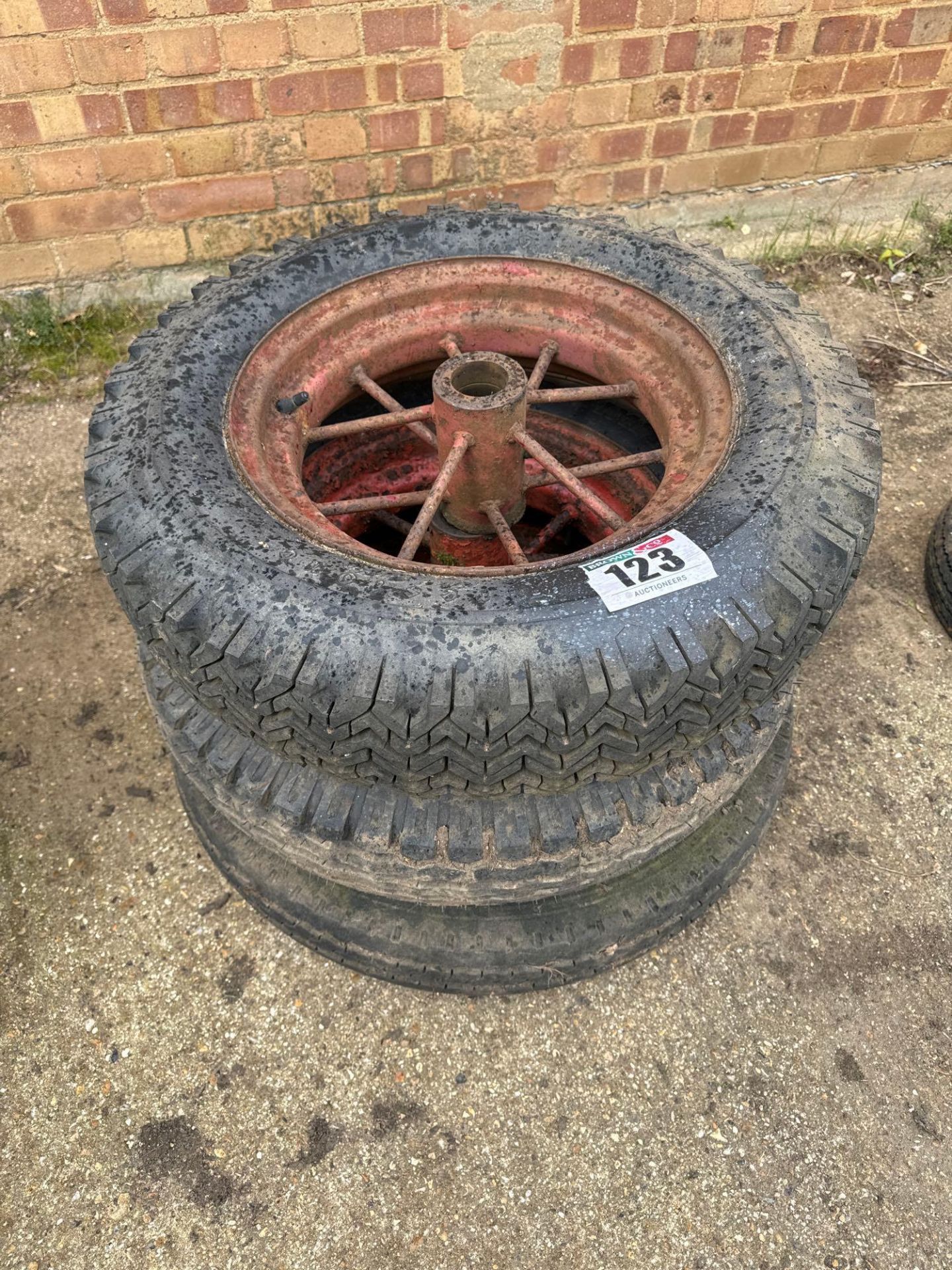 3No 6.00-16 spoked wheels and tyres