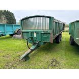 2007 Bailey 14t twin axle root trailer with sprung drawbar, rollover sheet, hydraulic tailgate and g