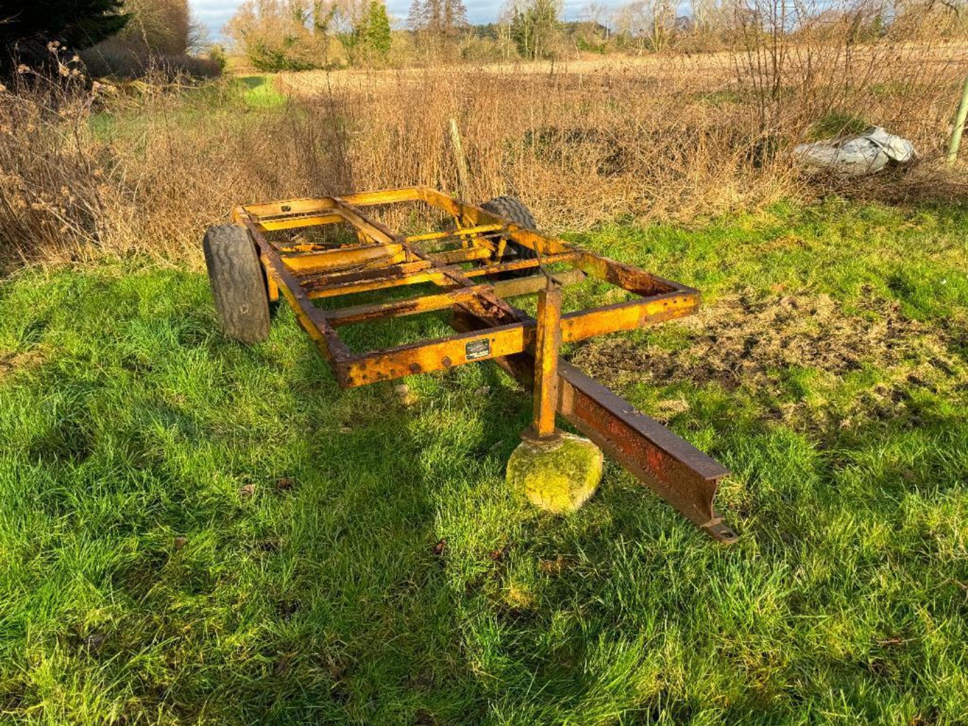 Farm-made Root Engineering flat bed trailer frame on 10.5/85-15.3 wheels and tyres - Image 2 of 3