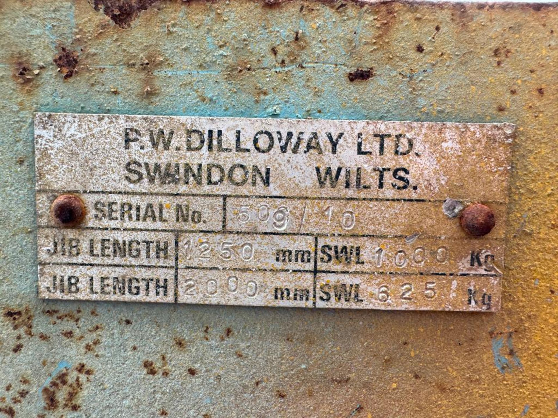P W Dilloway Ltd 1t workshop crane. Serial No: 509/10 - Image 3 of 3