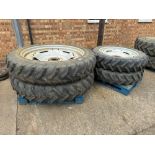 Set Alliance 13.6R48 rear and BKT 11.2R36 front row crop wheels and tyres on Massey Ferguson centres