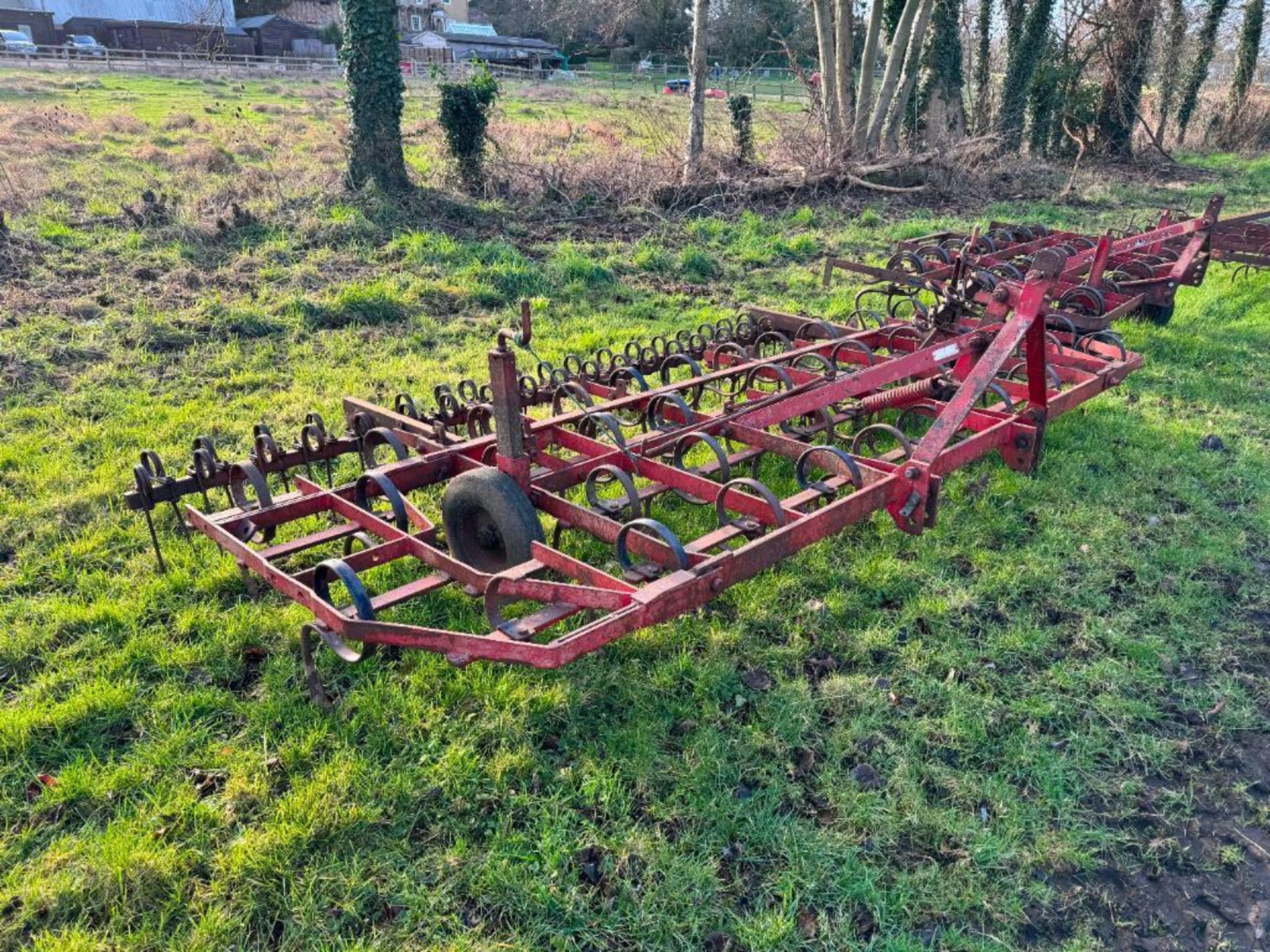Kongskilde 12ft manual folding springtine cultivator with rear levelling tines, linkage mounted. Ser - Image 2 of 5