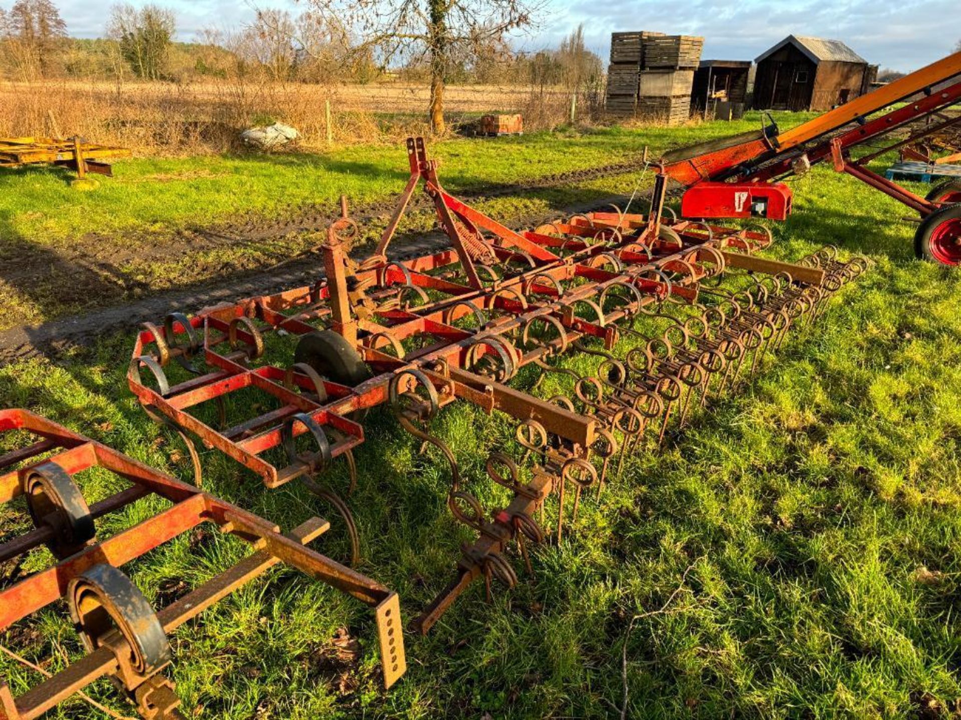 Kongskilde 12ft manual folding springtine cultivator with rear levelling tines, linkage mounted. Ser - Image 4 of 5