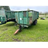 1980 ETC Engineering Hercules 9t twin axle root trailer with hydraulic tailgate and grain chute, twi