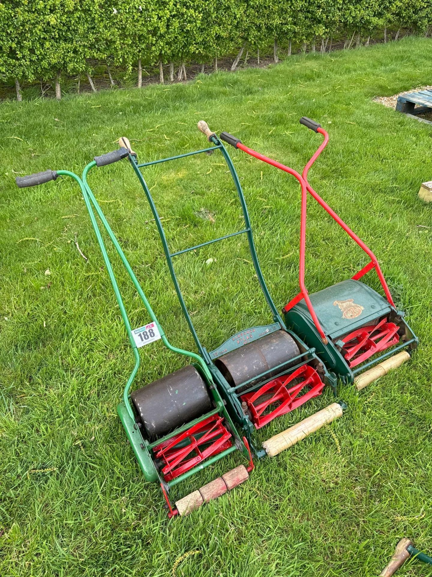 3No vintage pedestrian push mowers