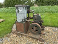 Ruston Hornsby diesel stationary engine on metal frame. ​​​​​​​NB: Starting handle in office