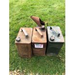 3No vintage petrol cans and jug. NB: Caps in office