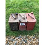 3No vintage petrol cans. NB: Caps in office
