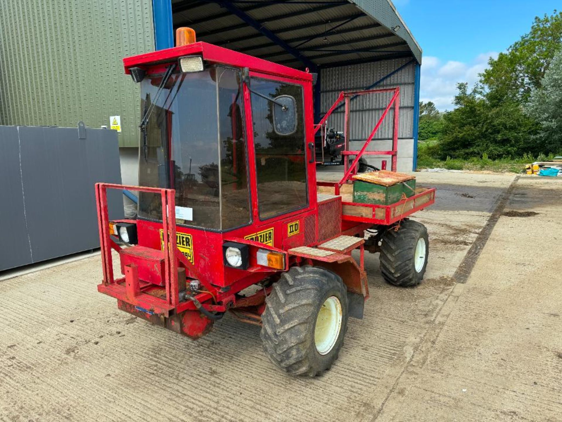 1987 Frazier Agribuggy IID 4wd flat bed with 2011 Stocks AG Fan Jet Pro 65 pellet applicator. Reg No