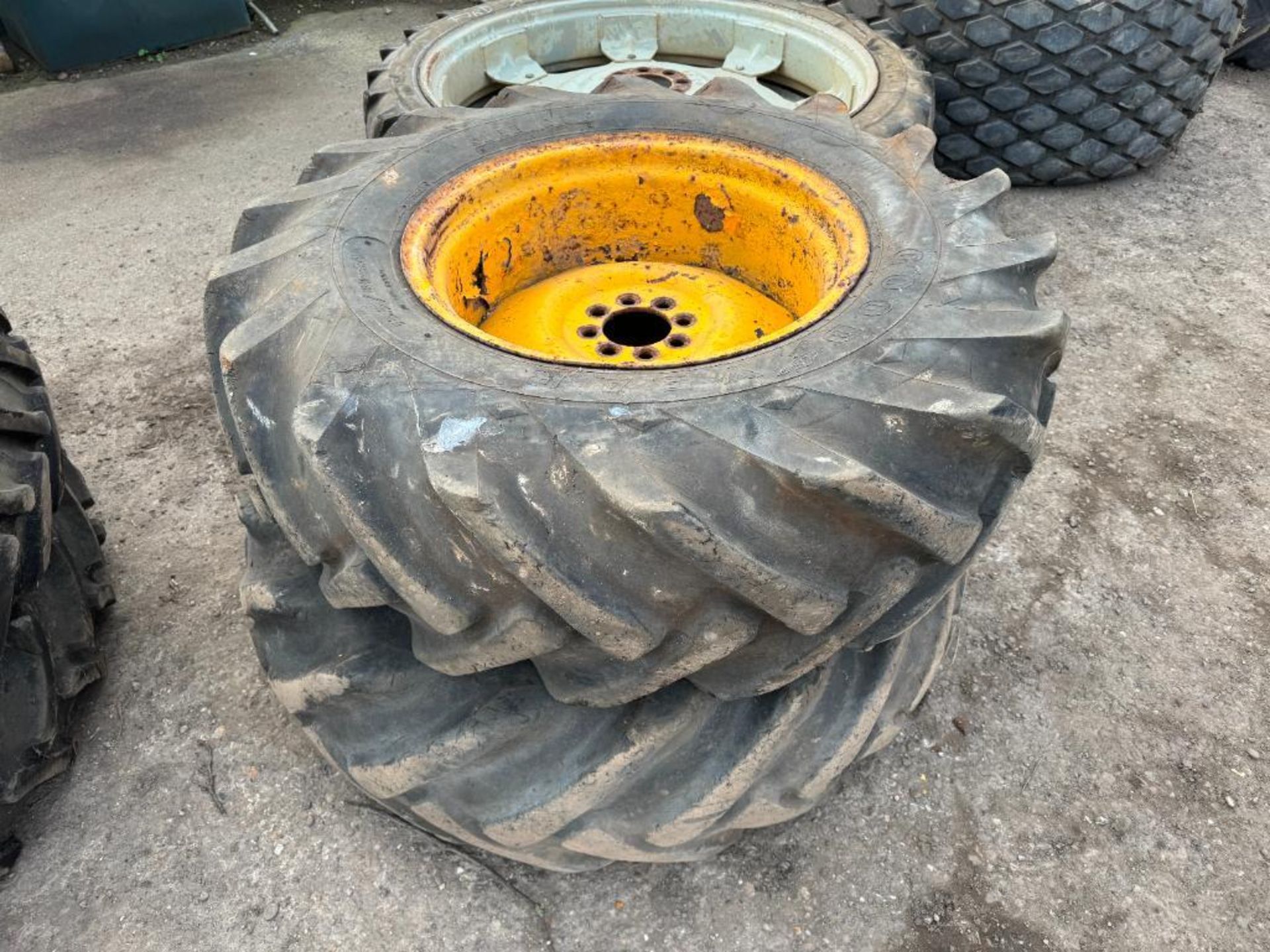 Pair Goodyear 15.5/80-24 wheels and tyres (11cm hub)