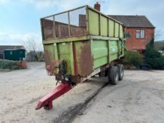 1993 Richard Weston 12t twin axle grain trailer with sprung drawbar, air brakes, hydraulic tailgate,