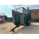 Twin axle 16t grain tailer with sprung drawbar, air brakes, hydraulic tailgate, grain chute and sila