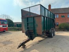 Twin axle 16t grain tailer with sprung drawbar, air brakes, hydraulic tailgate, grain chute and sila