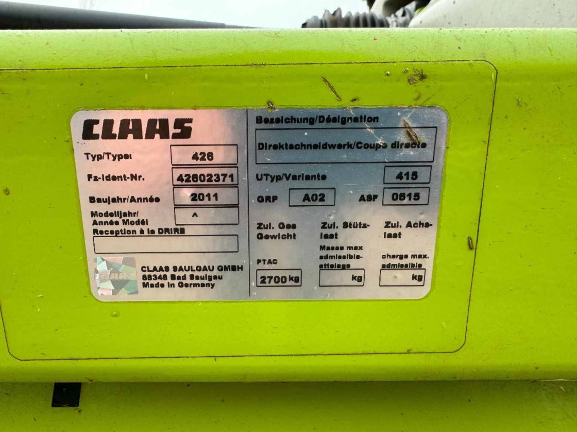 2011 Claas 520 Direct Disc Contour silage header with header trolley. Type: 426. Serial No: 383551 N - Bild 6 aus 13