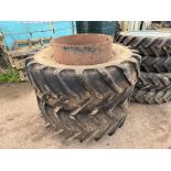 Pair Michelin 540/65R30 dual wheels and tyres with clamps