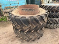 Pair Michelin 540/65R30 dual wheels and tyres with clamps