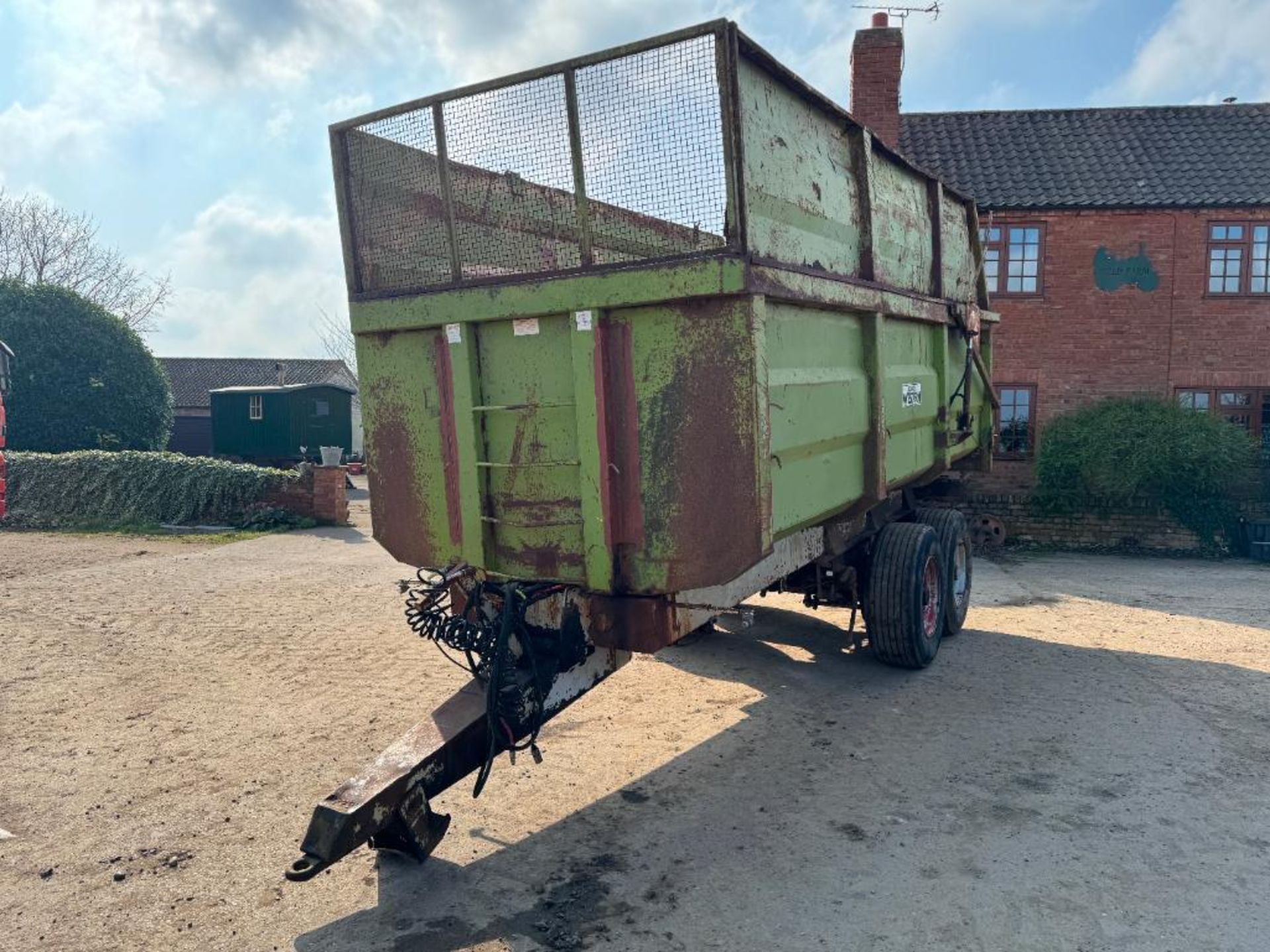 1993 Richard Weston 12t twin axle grain trailer with sprung drawbar, air brakes, hydraulic tailgate,