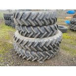 Set of 380/90R54 and 380/85R38 10 stud rowcrop wheels and BKT tyres