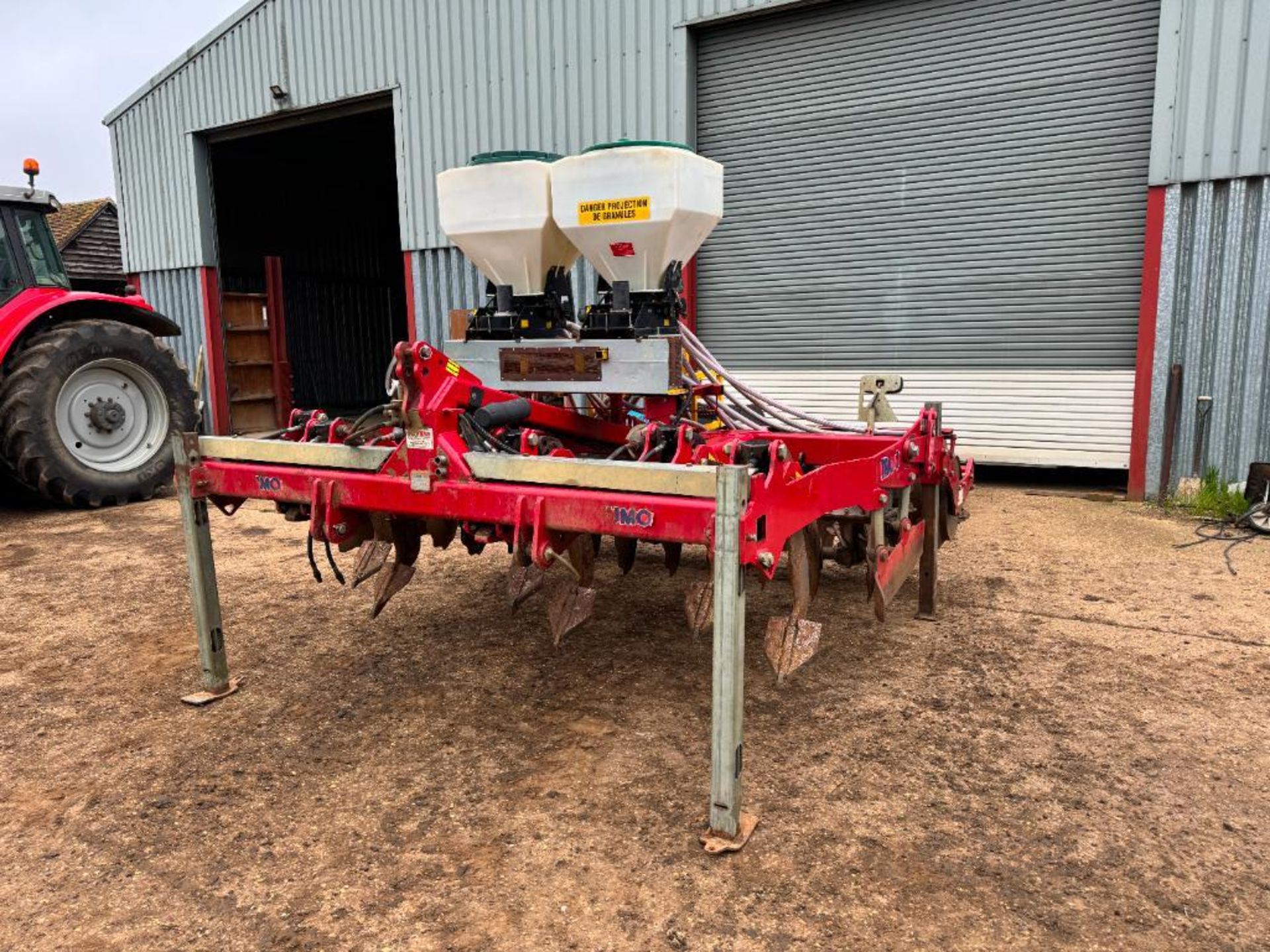 Sumo Trio 3 3m cultivator with 6 hydraulic auto-reset subsoiler legs, 2 rows discs and rear packer w