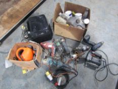 Qty of Items including Grinders, Hand Held Steamer, Printer, Drills, Engine Oil, etc