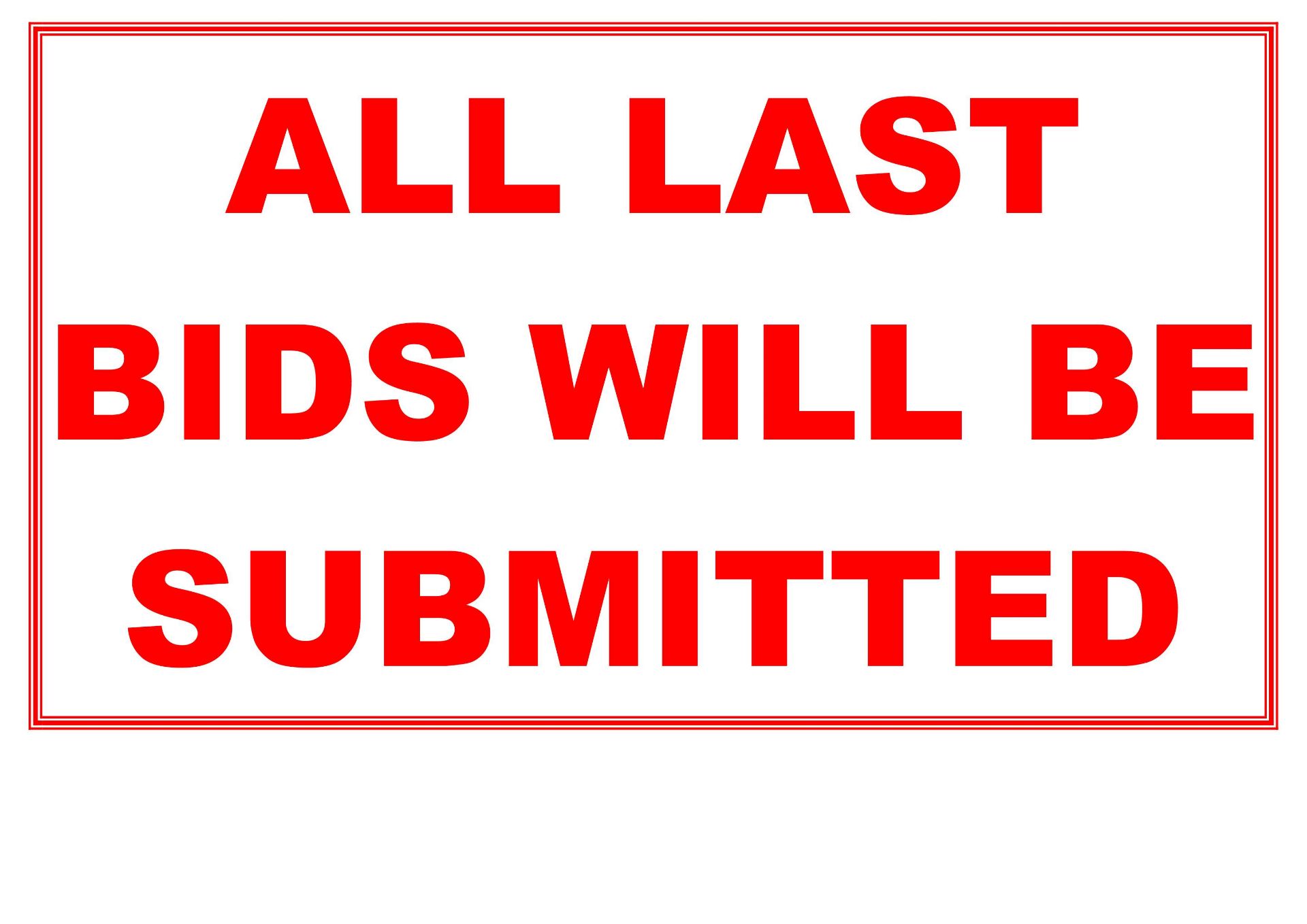 ALL BIDS WHERE THE RESERVE HAS NOT BEEN MET WILL BE SUBMITTED TO THE VENDOR FOLLOWING THE SALE.