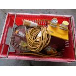 Box of 3 110v Extension Leads & 4 way Distribution Box