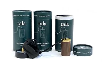 Three Tala Knuckle pendants in walnut, new in box, comprising ceiling rose, bulb holder and