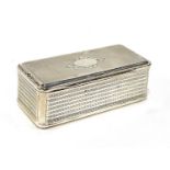 A Continental engine turned silver snuff box, the lid with vacant cartouche, 9.5cm wide, 3.3ozt