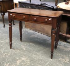 A 19th century mahogany side table, two frieze drawers on tapering legs, 89x42x72cmH