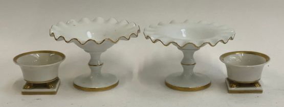 A pair of Vista Alegre porcelain footed dishes with scalloped gilt edge, marked to base, each