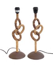 Interior design interest: pair of table lamps of knotted rope form, 46cmH to top of fitting