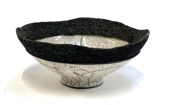 A studio pottery bowl with porous rim, studio mark S to base, 24cmD 10cmH