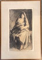 An early 20th century engraving of mother and child, signed indistinctly and numbered 20/24, 50x28cm