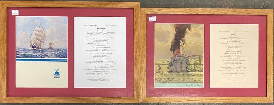 A set of two framed Cunard White Star 1937 dinner and luncheon menus