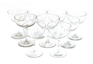 A matched set of nine hand blown champaign cups, each approx. 12cm high