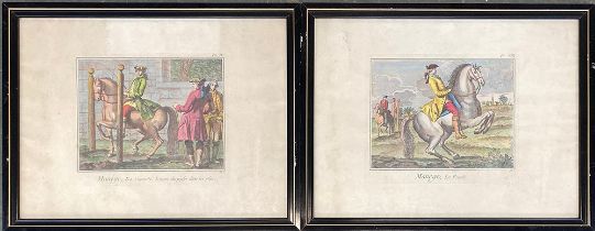 After Denis Diderot (1713-1784), a pair of colour engravings 'Manege', the plates II and VIII,