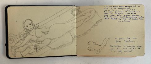 A mid century autograph book containing various sketches and watercolours, belonging to Jean Robins,