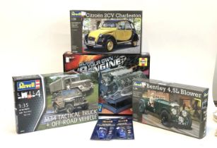 Three Revell models comprising Bentley Blower, Citroen Charleston, m34 Tactical Truck & off-road