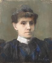 19th century pastel portrait of a lady, signed indistinctly lower right, 46x38cm