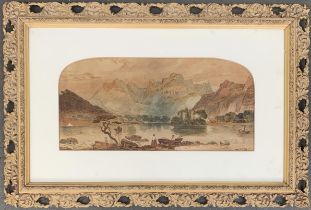 Mary J Miller, 19th century watercolour of a continental lake scene, signed and dated 1879 lower