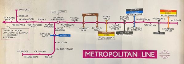 London transport interest: Metropolitan Line route map, printed by Waterlow Sons, London &