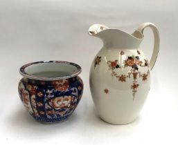 A large Stoke on Trent wash jug, 30cm high; together with a Chinese imari pattern jardiniere, 16cm