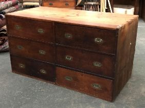 A 19th century campaign chest of six drawers, the brass campaign handles with broad arrow,