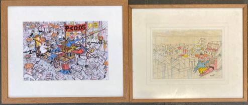 A pair of original 'Bazz' cartoons, 21x30cm and 17x25cm (2)