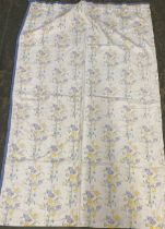 A pair of reversible curtains, white ground with yellow and violet flowers, 117x183cm