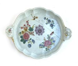 A 19th century famille rose twin handled tray, 48cmW (af)
