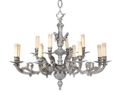 A silver coloured metal twelve branch chandelier, modern, 61cm high
