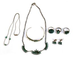 A quantity of Native American style silver and turquoise jewellery including necklace, bangle,