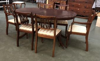 A modern D end dining table; together with six chairs